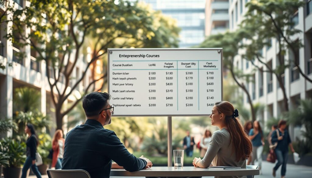 Duração e custo de cursos de empreendedorismo
