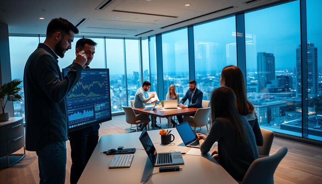 profissionais de gestão financeira e tecnologia